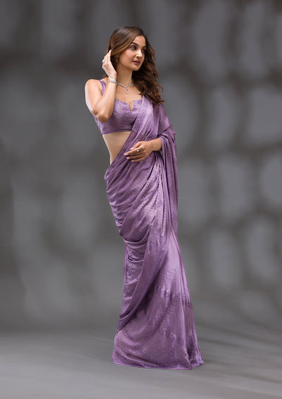 Mauve Swarovski Crepe Saree-Koskii