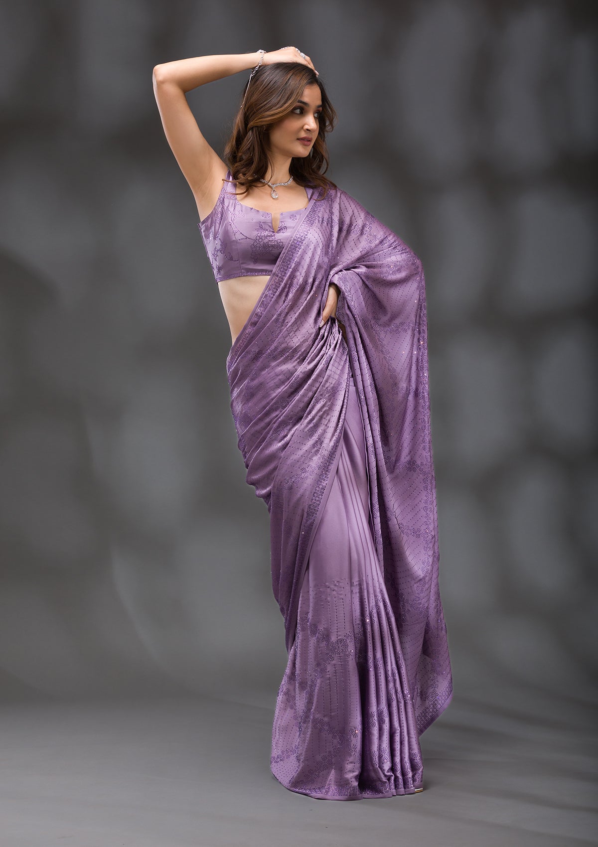 Mauve Swarovski Crepe Saree-Koskii