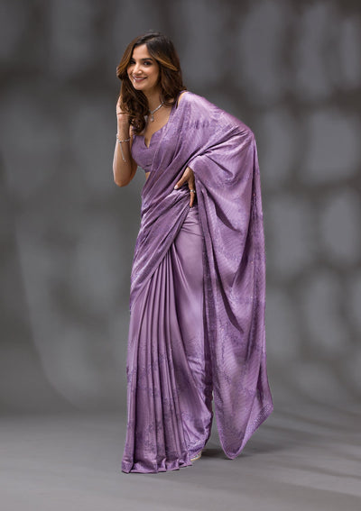 Mauve Swarovski Crepe Saree-Koskii