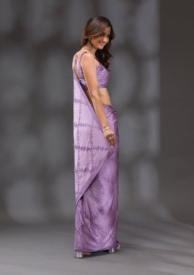 Mauve Swarovski Crepe Saree-Koskii