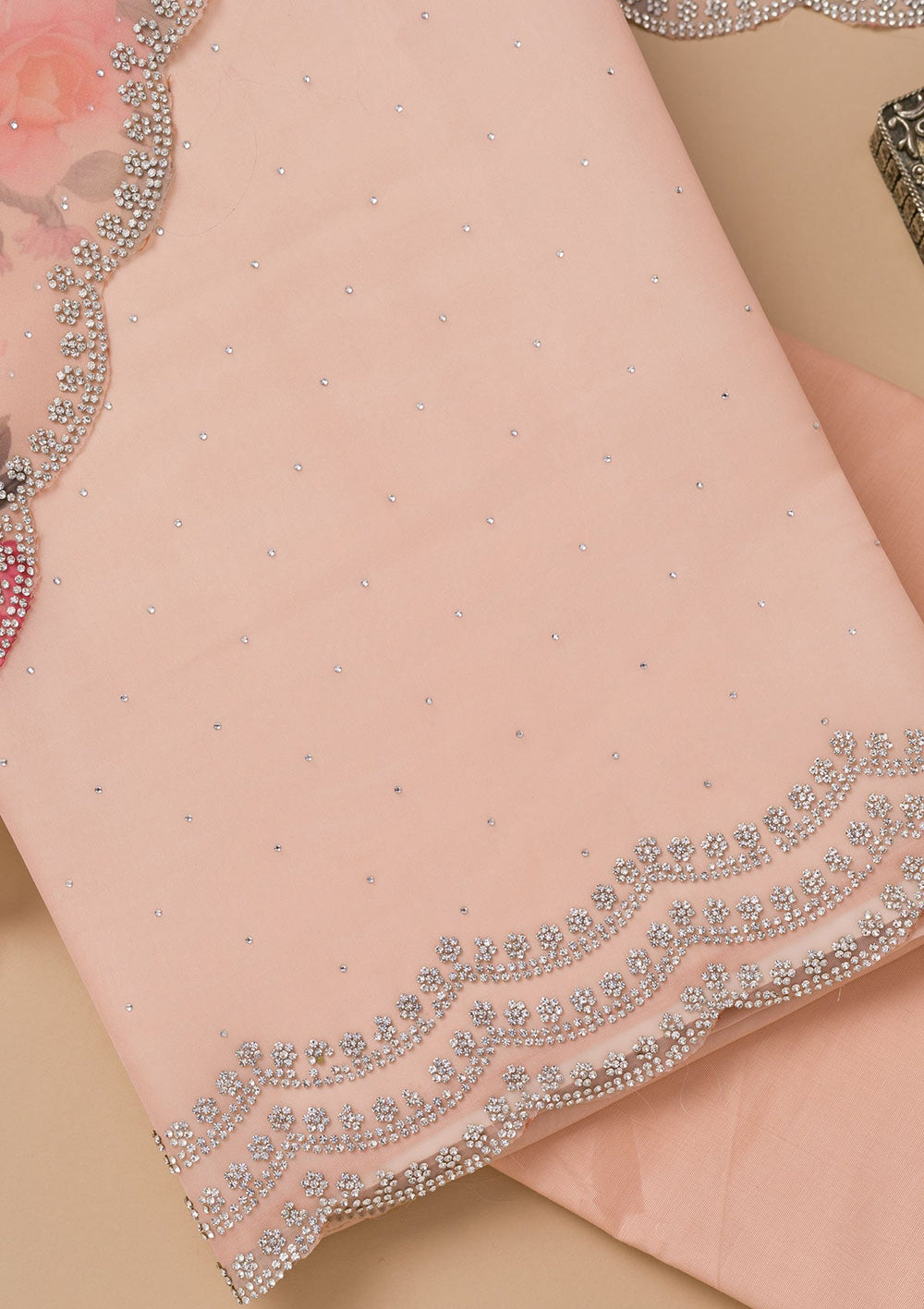 Mauve Swarovski Organza Unstitched Salwar Suit-Koskii