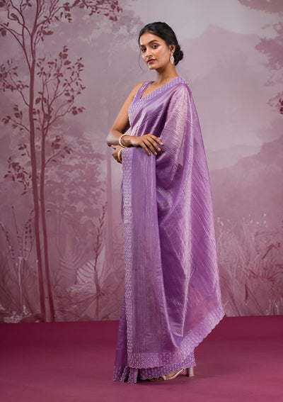 Mauve Swarovski Tissue Saree-Koskii