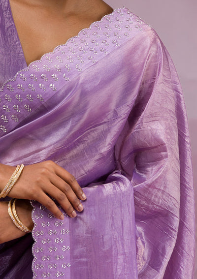 Mauve Swarovski Tissue Saree-Koskii