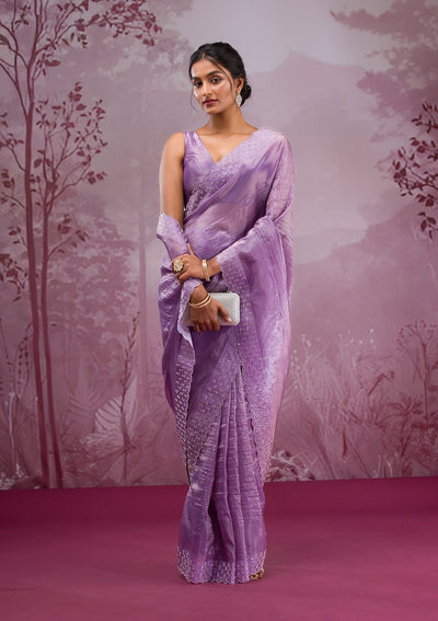 Mauve Swarovski Tissue Saree-Koskii