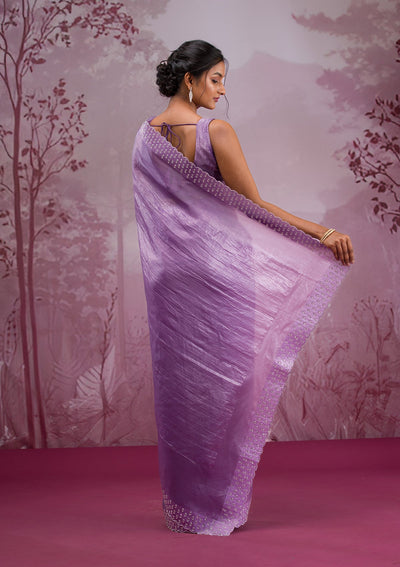 Mauve Swarovski Tissue Saree-Koskii