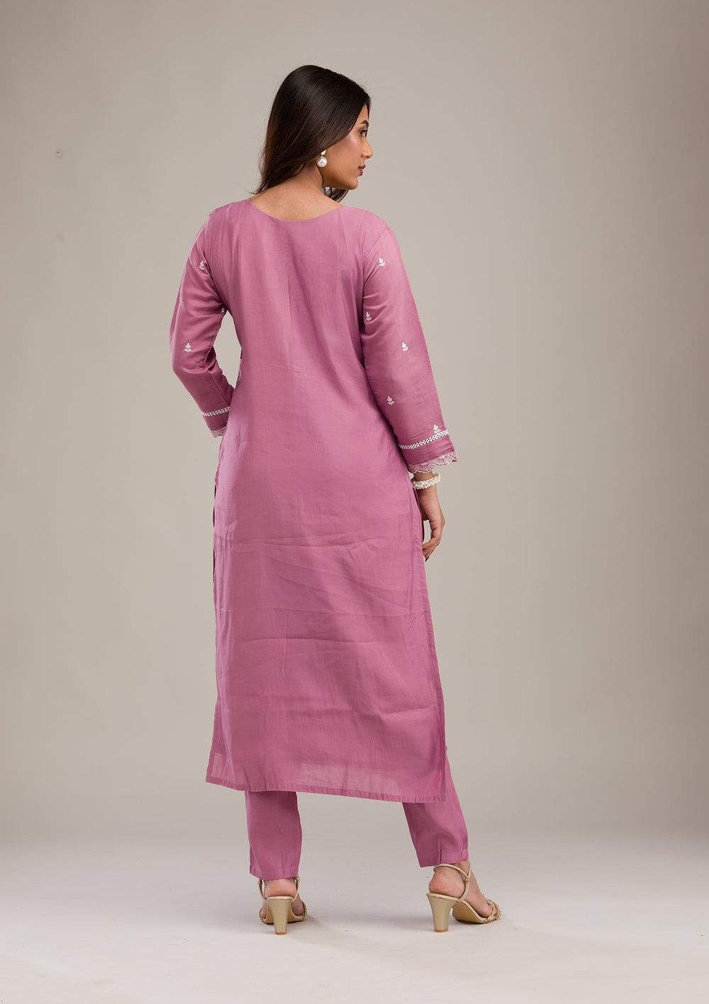 Mauve Threadwork Cotton Readymade Salwar Suit-Koskii