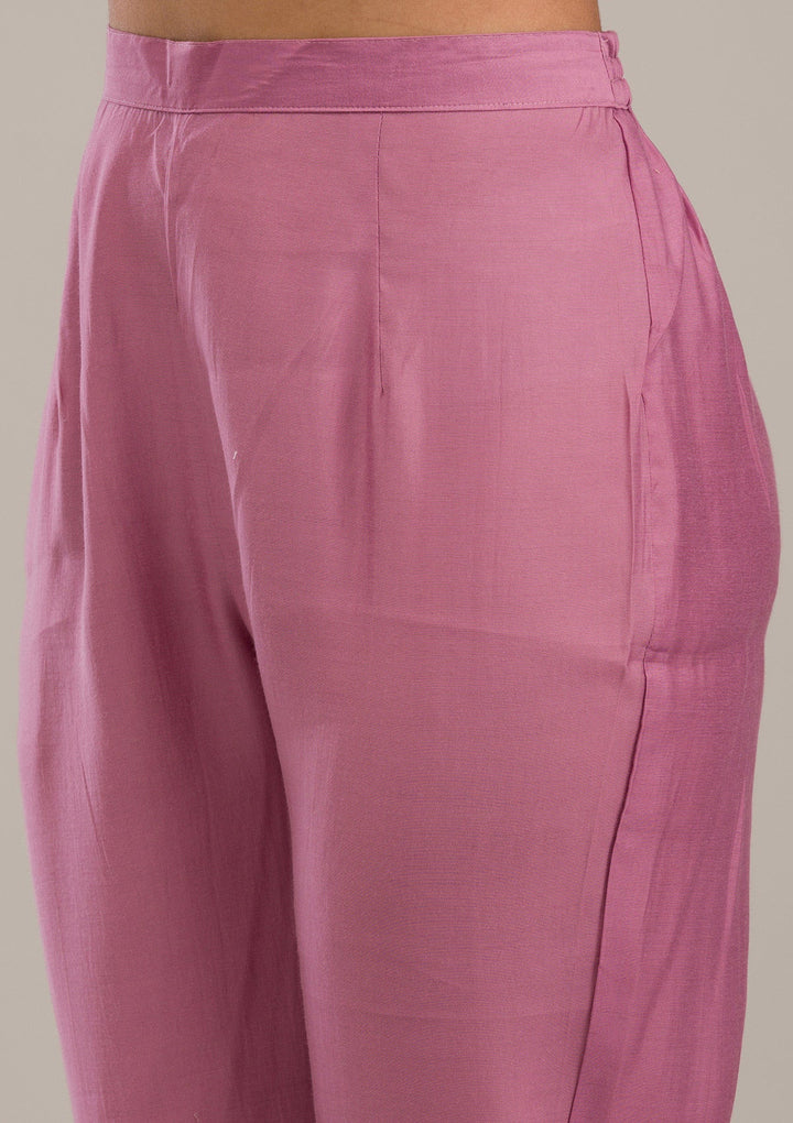 Mauve Threadwork Cotton Readymade Salwar Suit-Koskii