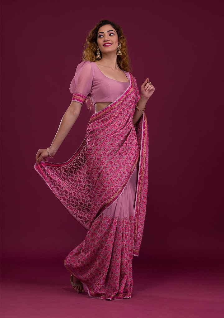 Mauve Threadwork Georgette Saree-Koskii