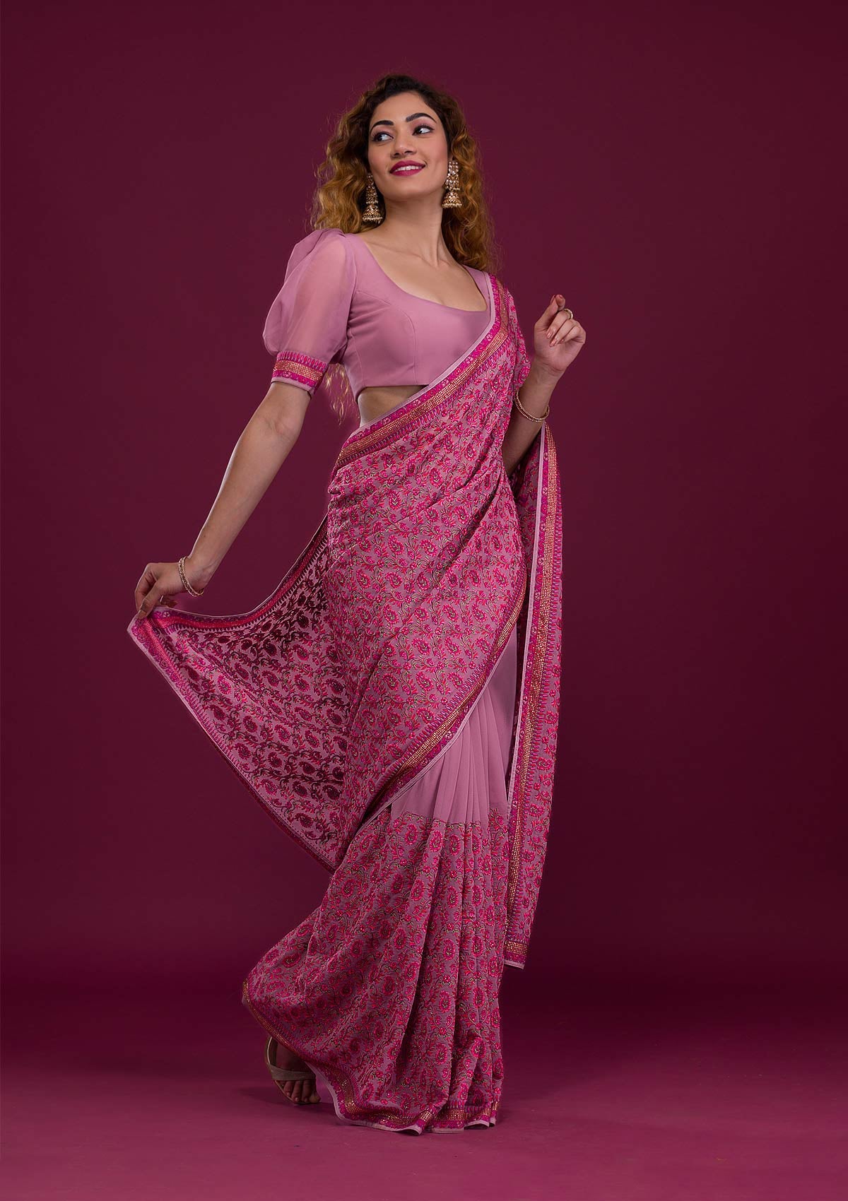 Mauve Threadwork Georgette Saree-Koskii