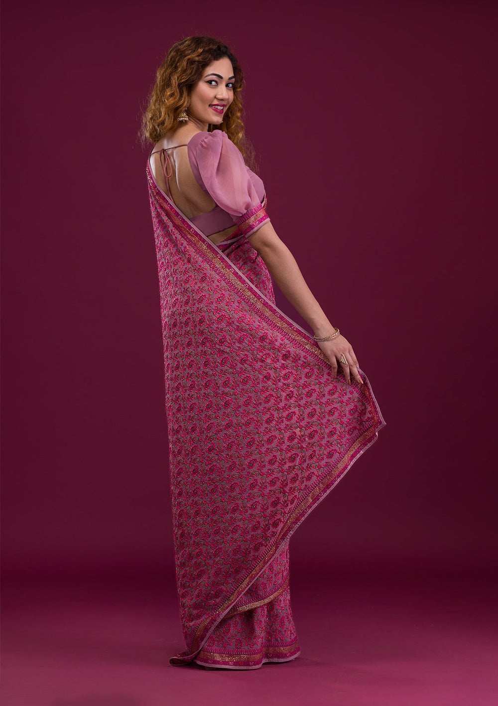 Mauve Threadwork Georgette Saree-Koskii