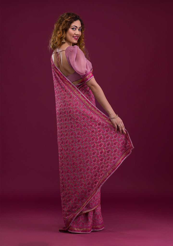 Mauve Threadwork Georgette Saree-Koskii
