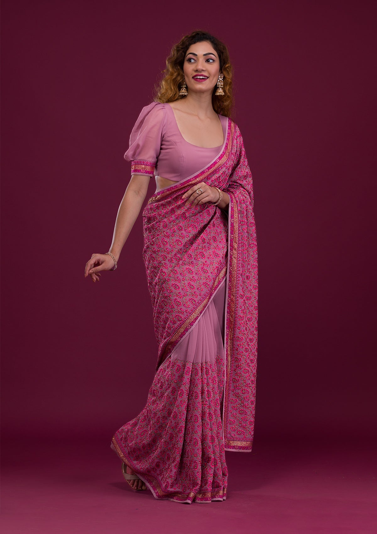 Mauve Threadwork Georgette Saree-Koskii