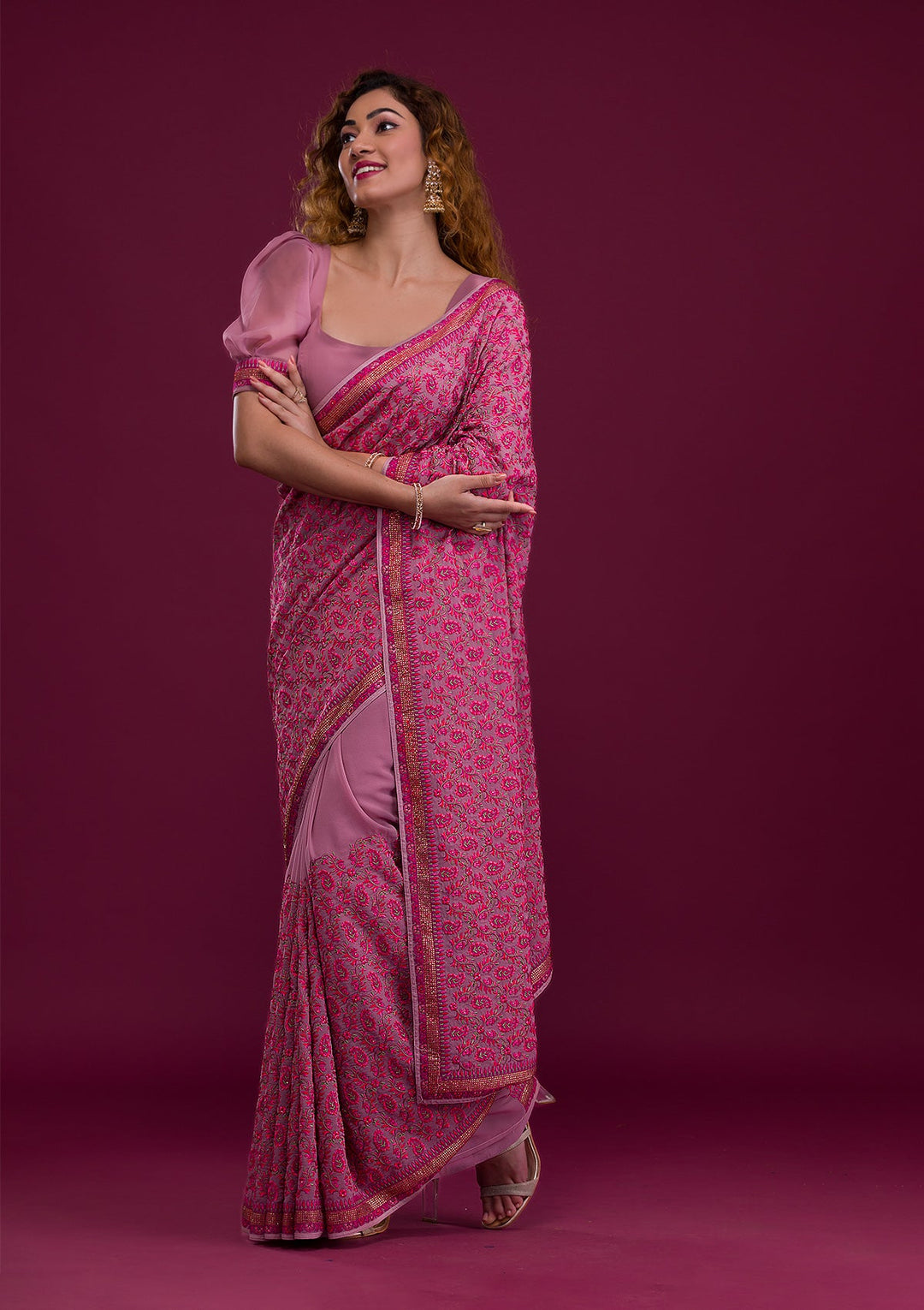 Mauve Threadwork Georgette Saree-Koskii