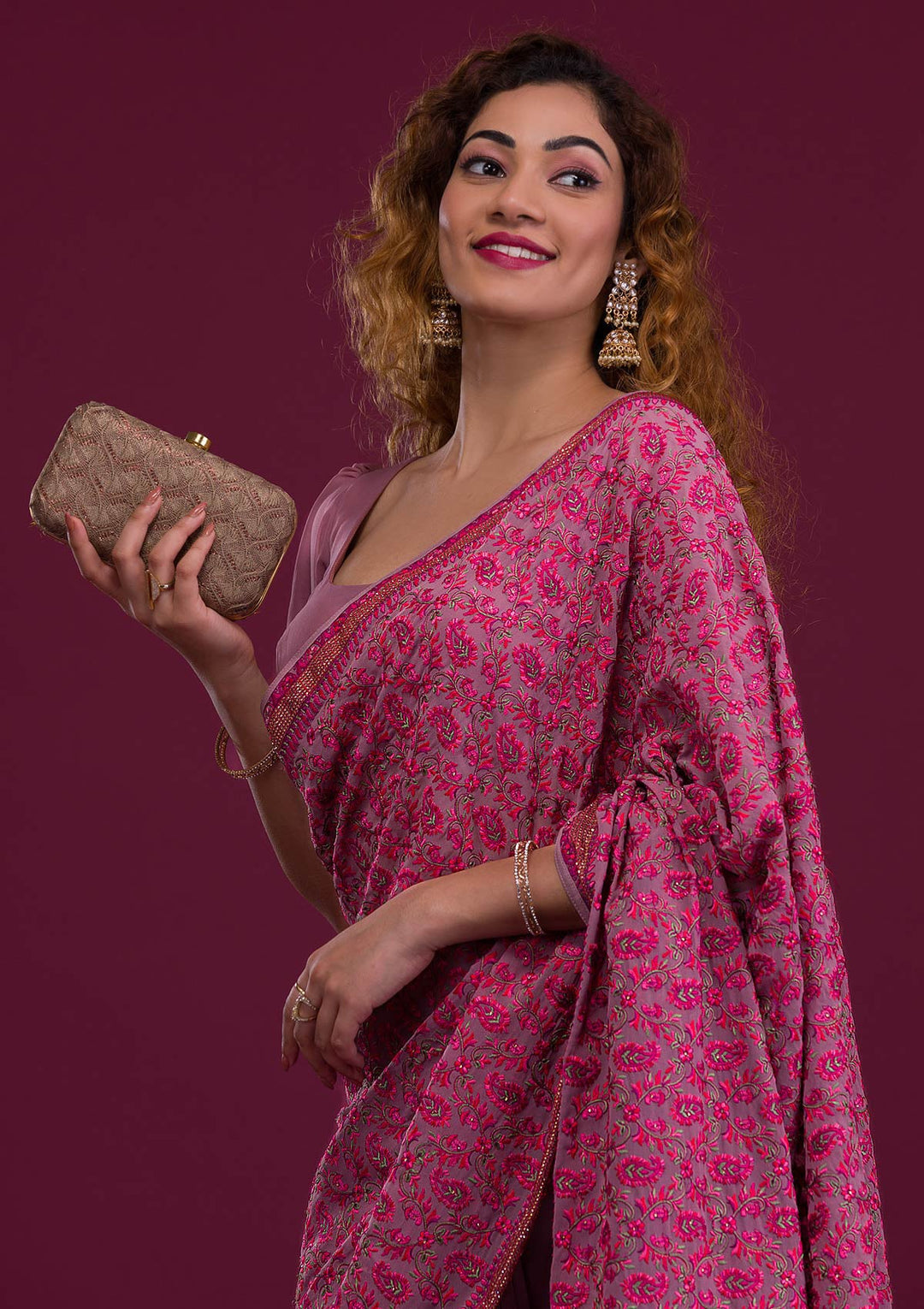 Mauve Threadwork Georgette Saree-Koskii