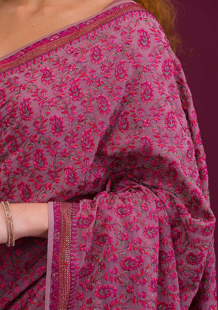 Mauve Threadwork Georgette Saree-Koskii