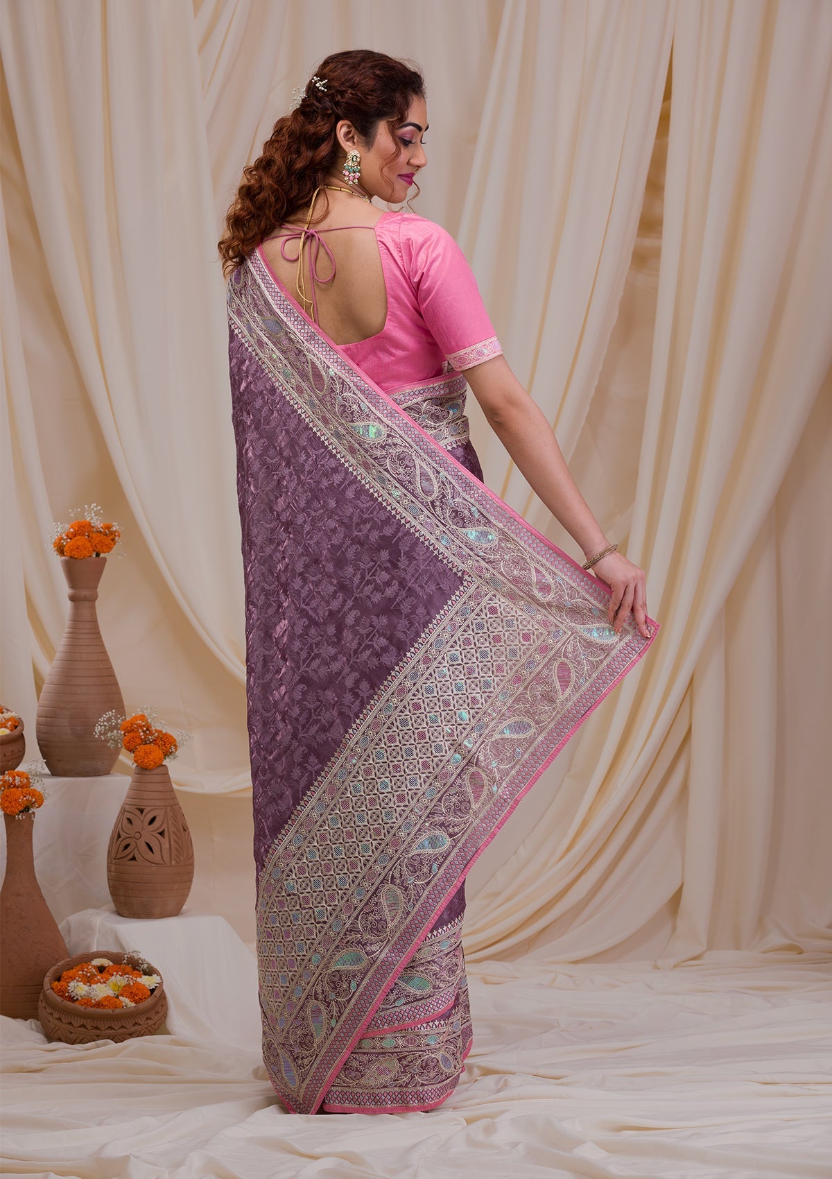 Mauve Threadwork Georgette Saree-Koskii