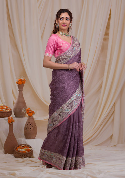 Mauve Threadwork Georgette Saree-Koskii