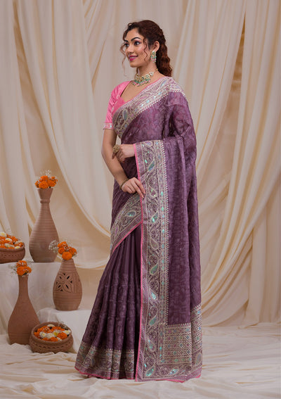 Mauve Threadwork Georgette Saree-Koskii