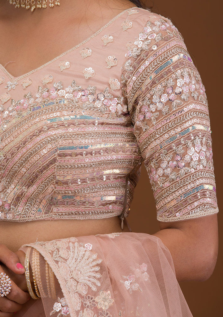 Mauve Threadwork Net Readymade Lehenga-Koskii