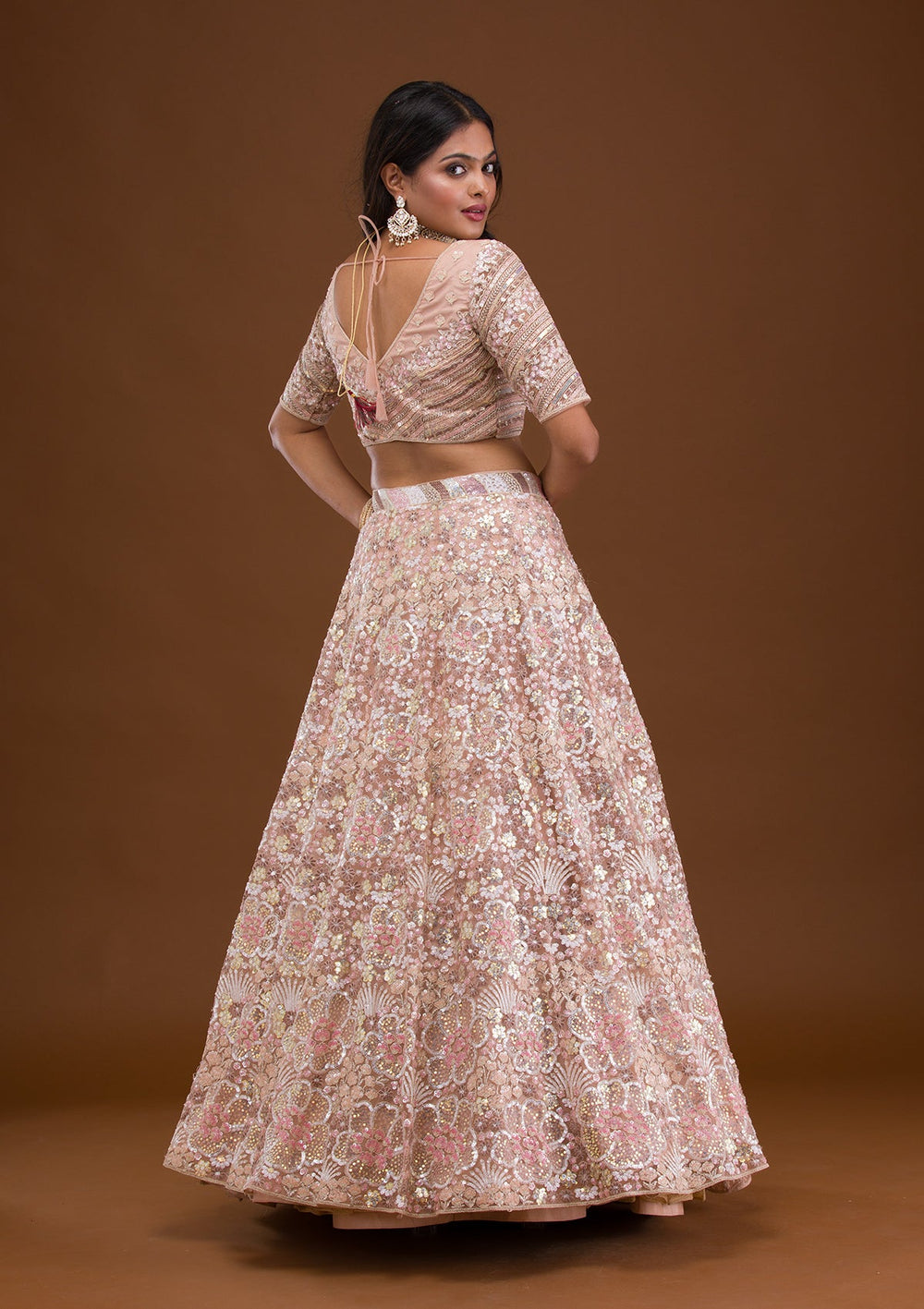 Mauve Threadwork Net Readymade Lehenga-Koskii