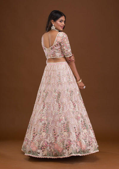 Mauve Threadwork Net Readymade Lehenga-Koskii