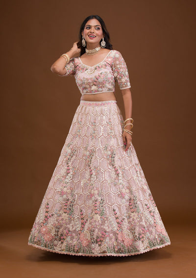 Mauve Threadwork Net Readymade Lehenga-Koskii