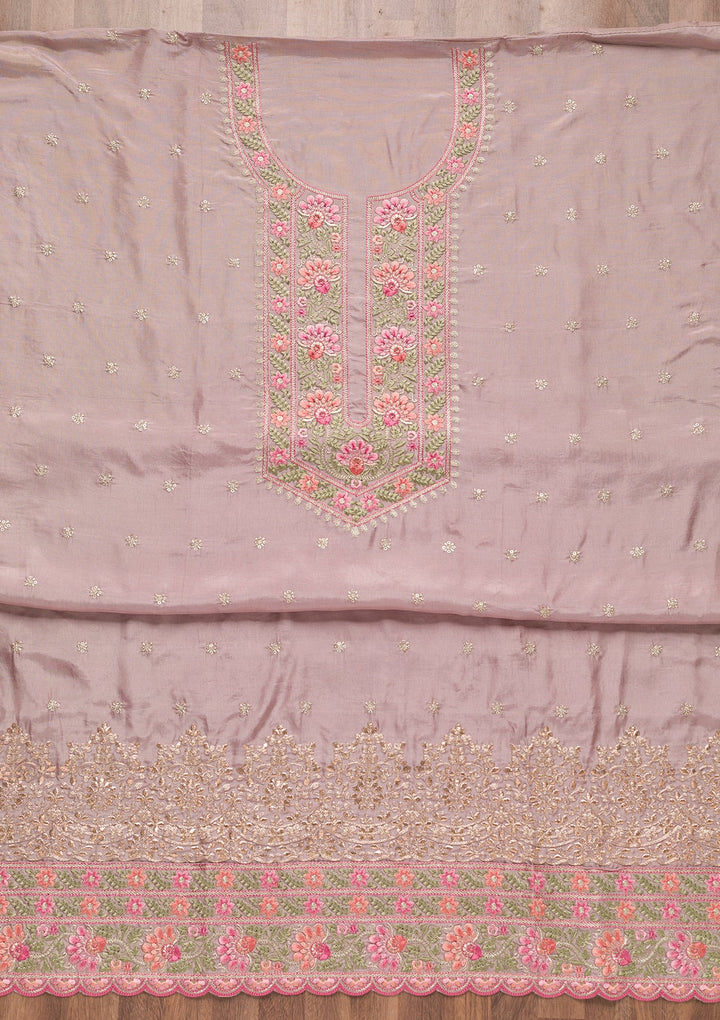 Mauve Threadwork Semi Crepe Unstitched Salwar Suit-Koskii