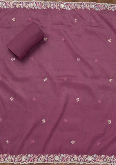 Mauve Threadwork Tissue Unstitched Salwar Suit-Koskii