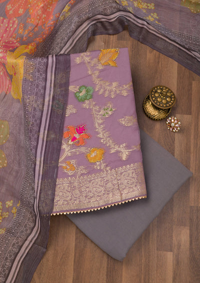 Mauve Zariwork Banarasi Unstitched Salwar Suit-Koskii