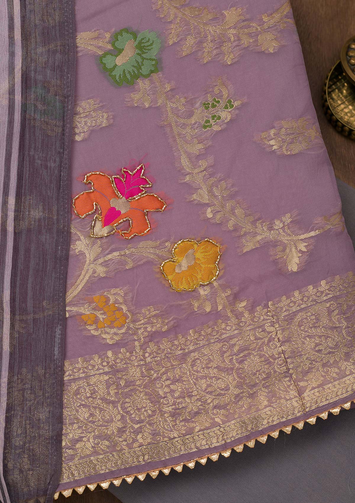 Mauve Zariwork Banarasi Unstitched Salwar Suit-Koskii