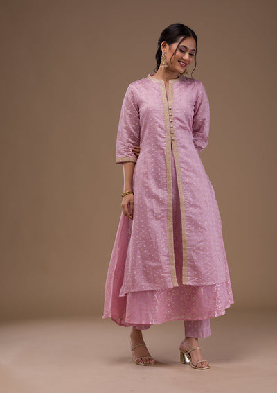 Mauve Zariwork Cotton Blend Readymade Salwar Suit-Koskii