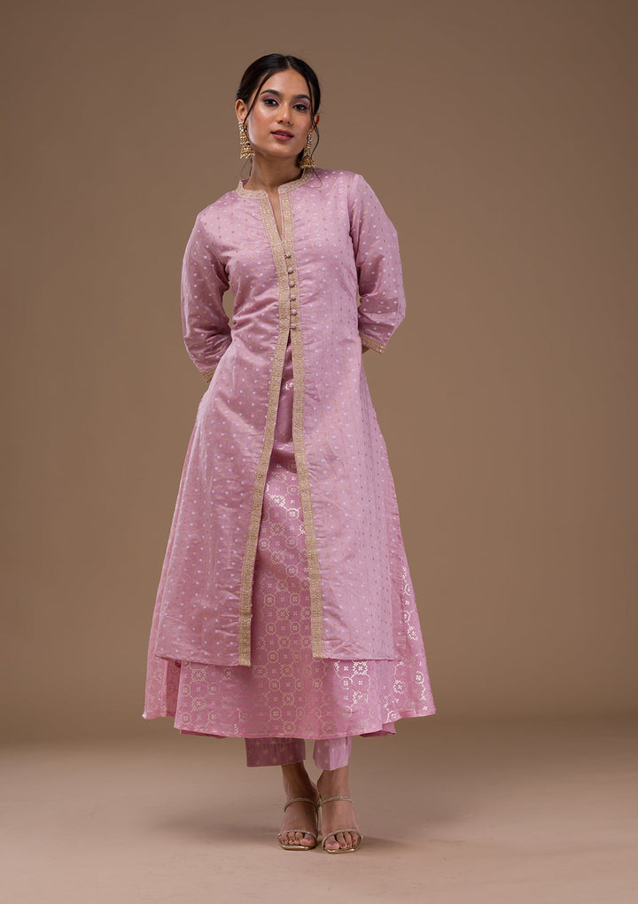 Mauve Zariwork Cotton Blend Readymade Salwar Suit-Koskii