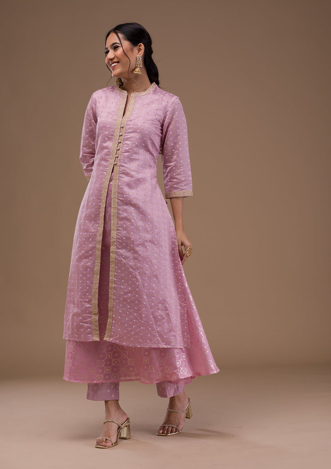 Mauve Zariwork Cotton Blend Readymade Salwar Suit-Koskii