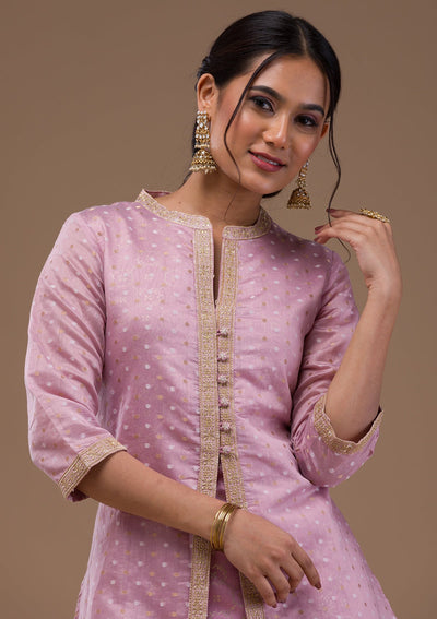 Mauve Zariwork Cotton Blend Readymade Salwar Suit-Koskii