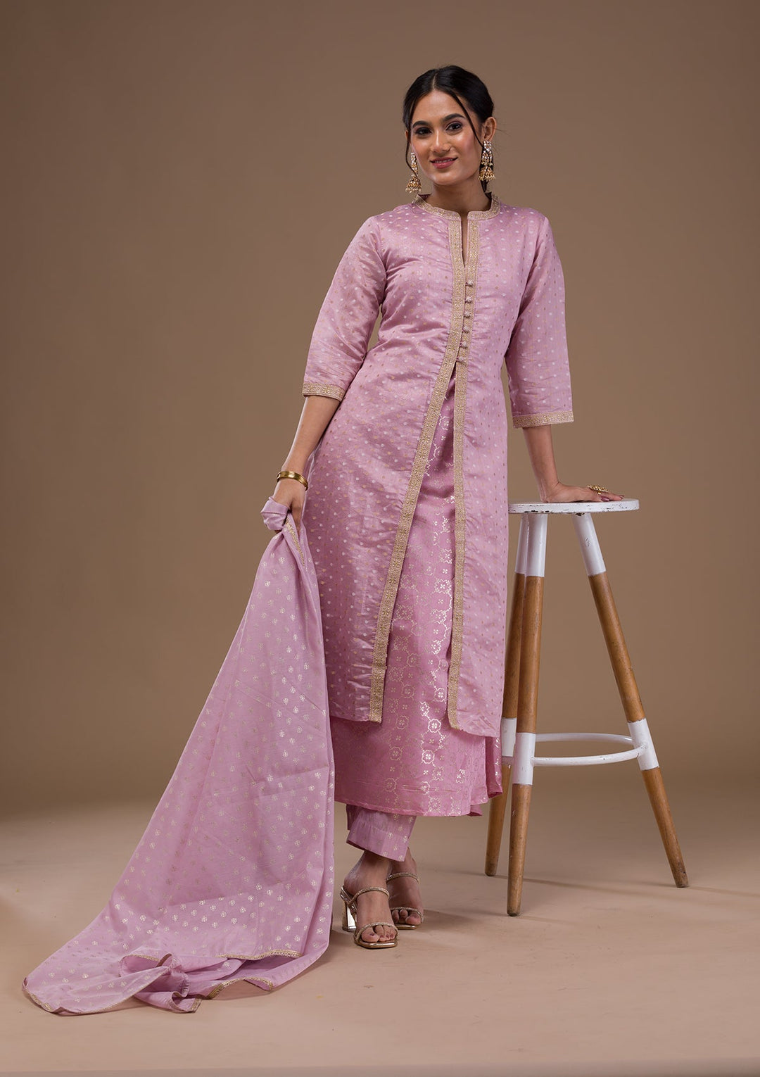 Mauve Zariwork Cotton Blend Readymade Salwar Suit-Koskii