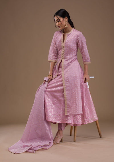 Mauve Zariwork Cotton Blend Readymade Salwar Suit-Koskii