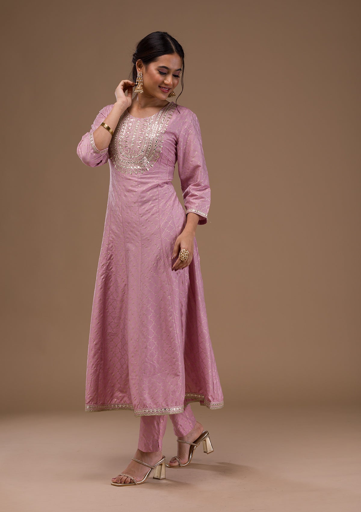 Mauve Zariwork Cotton Blend Readymade Salwar Suit-Koskii