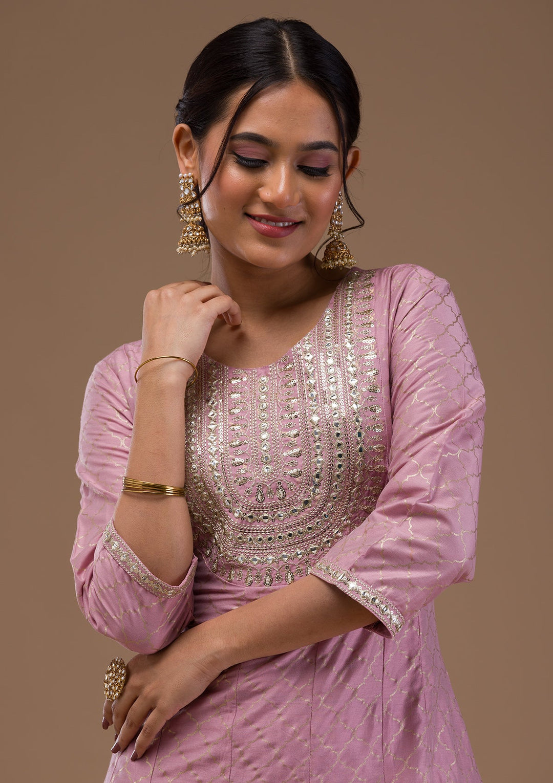 Mauve Zariwork Cotton Blend Readymade Salwar Suit-Koskii