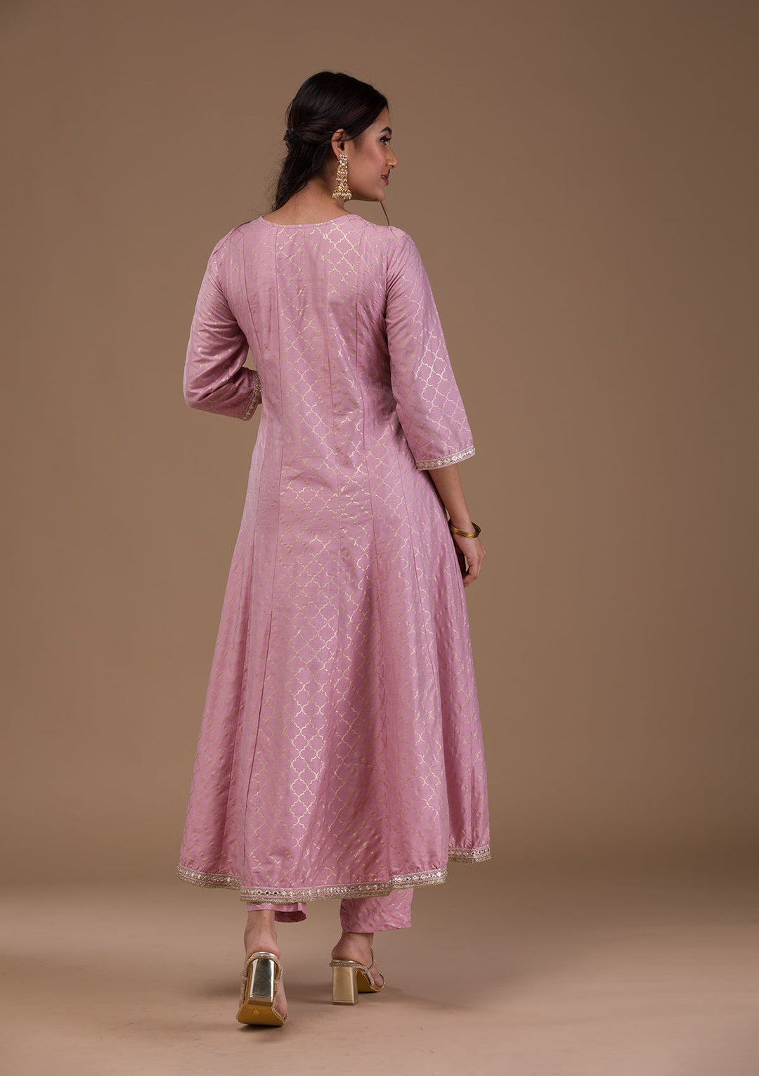 Mauve Zariwork Cotton Blend Readymade Salwar Suit-Koskii