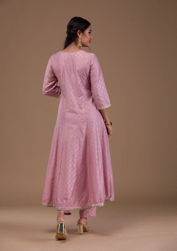 Mauve Zariwork Cotton Blend Readymade Salwar Suit-Koskii