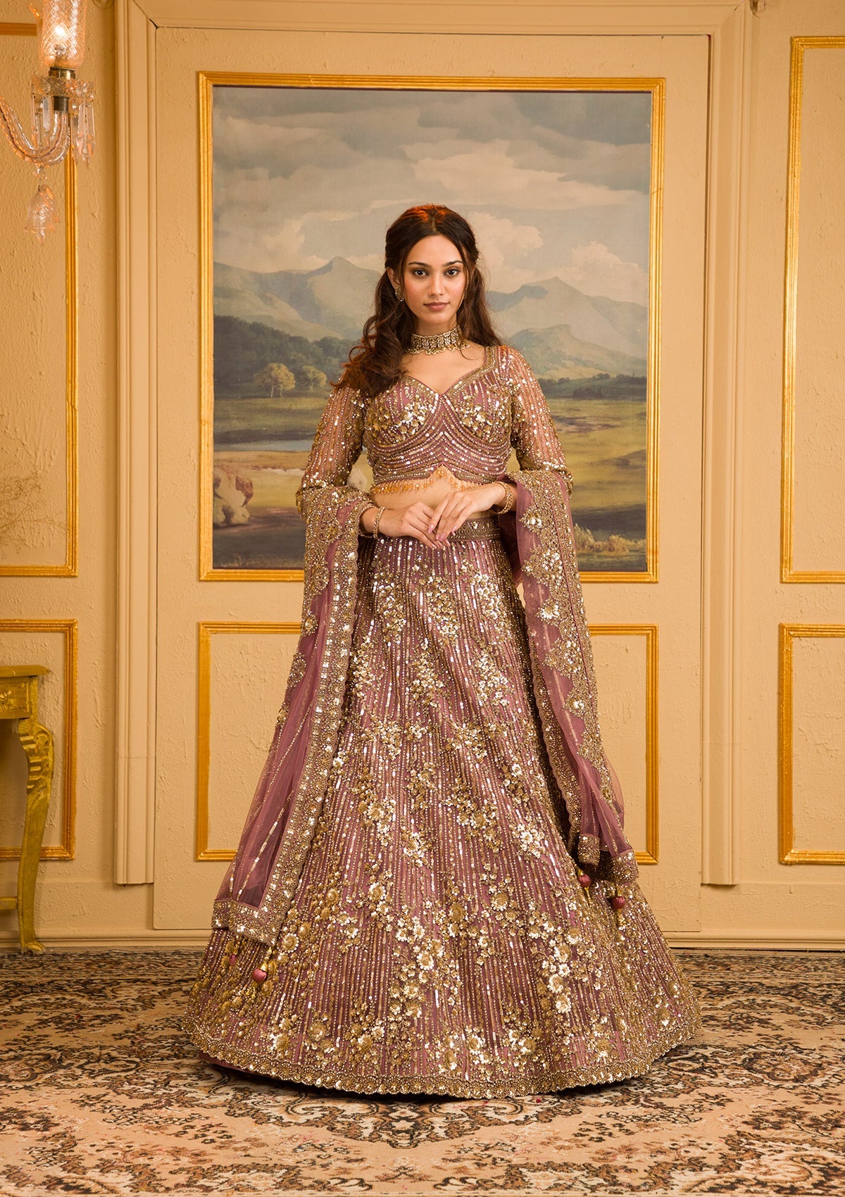 Mauve Zariwork Net Readymade Lehenga-Koskii