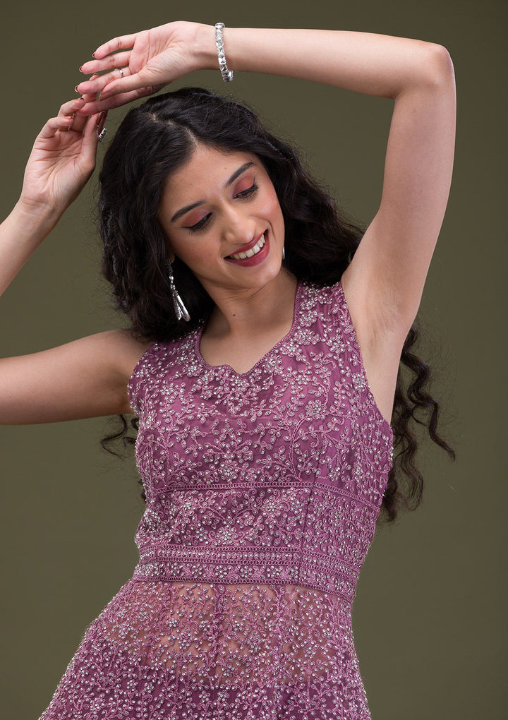Mauve Zariwork Net Readymade Salwar Suit-Koskii