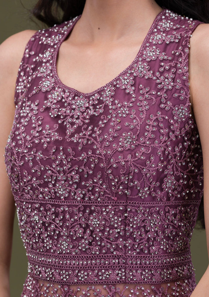 Mauve Zariwork Net Readymade Salwar Suit-Koskii