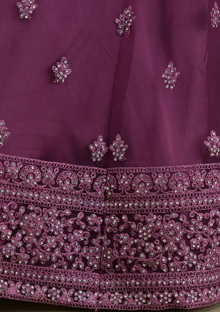 Mauve Zariwork Net Readymade Salwar Suit-Koskii