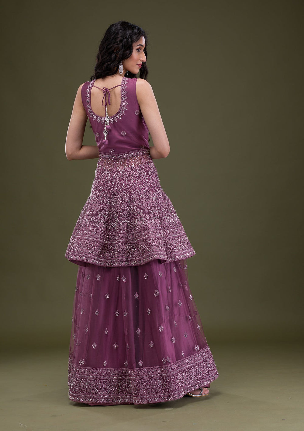 Mauve Zariwork Net Readymade Salwar Suit-Koskii