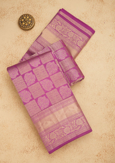 Mauve Zariwork Pure Silk Saree-Koskii