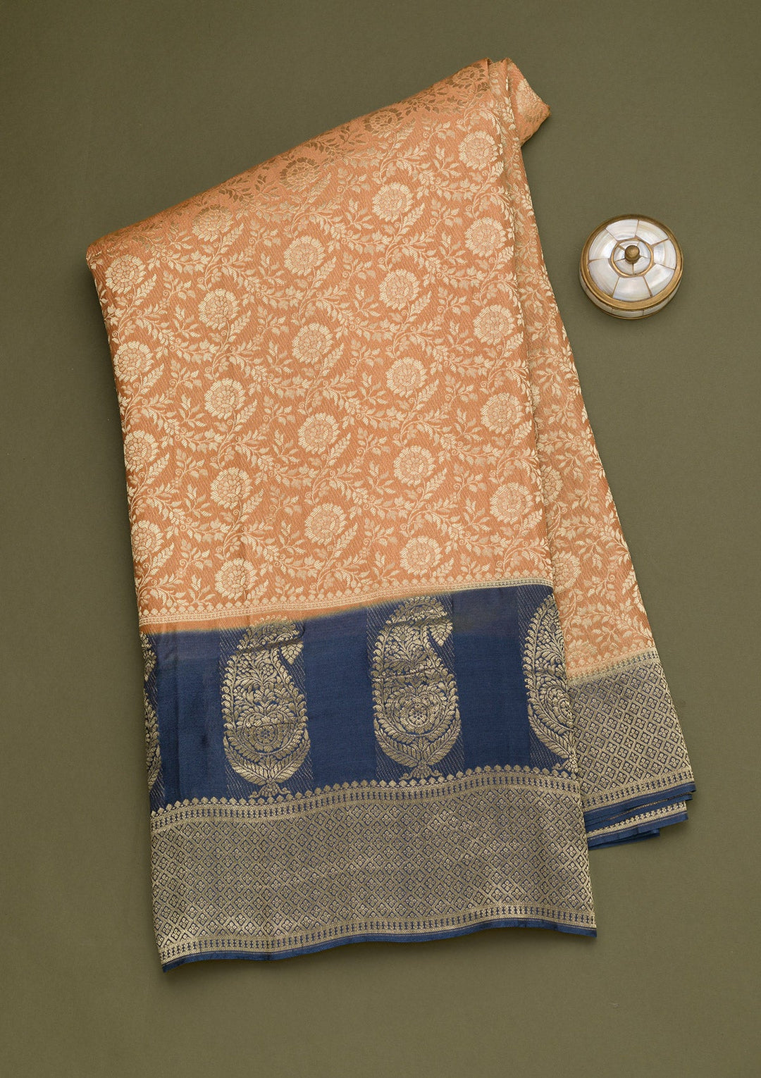 Peach Zariwork Pure Silk Saree-Koskii