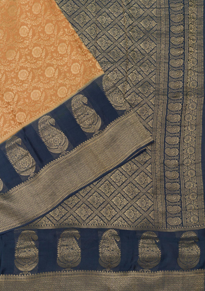 Peach Zariwork Pure Silk Saree-Koskii