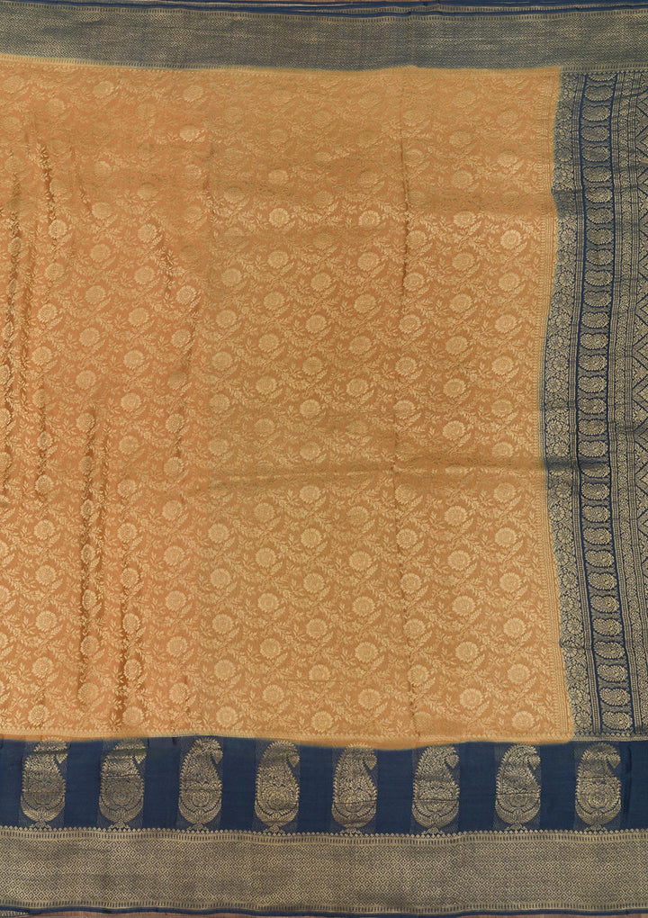 Peach Zariwork Pure Silk Saree-Koskii