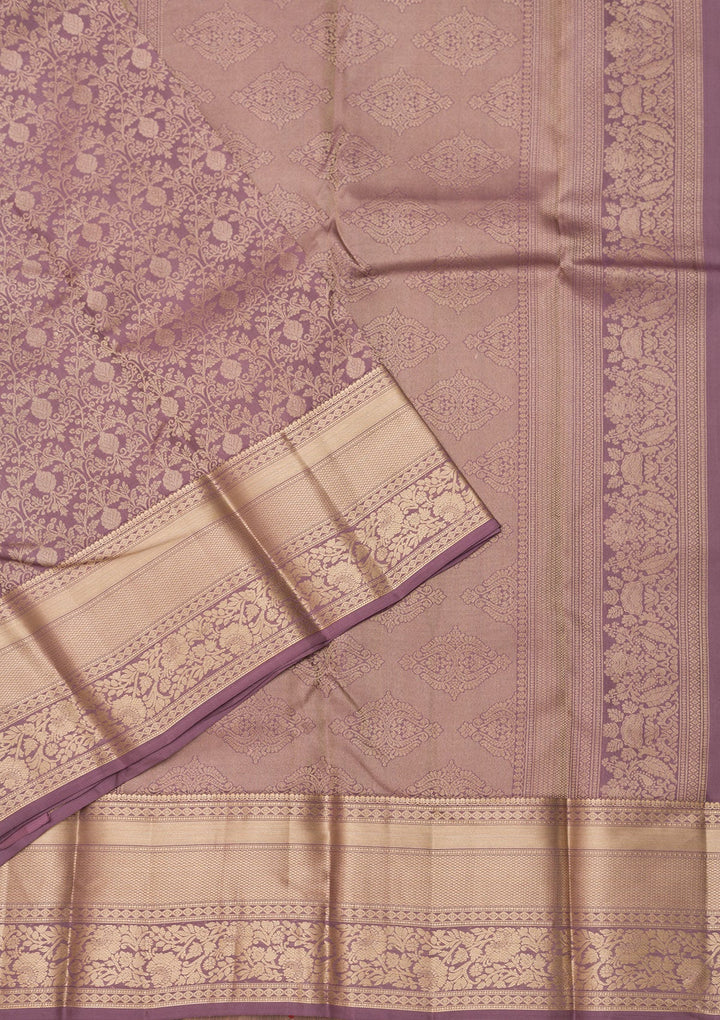 Mauve Zariwork Pure Silk Saree-Koskii